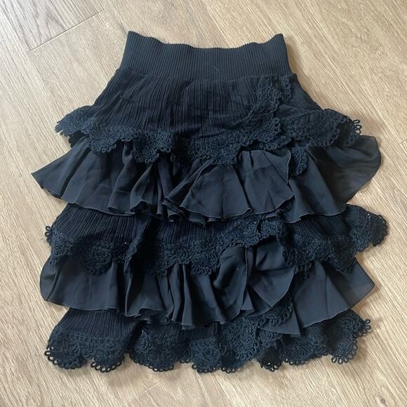 KNITTED & KNOTTED Black Cotton Blend Layered Crocheted Pull On Skirt Size Medium - Picture 1 of 9